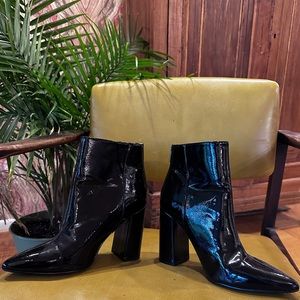 Black Patent Vegan Leather High Heel Ankle boots, Women’s Size 10.